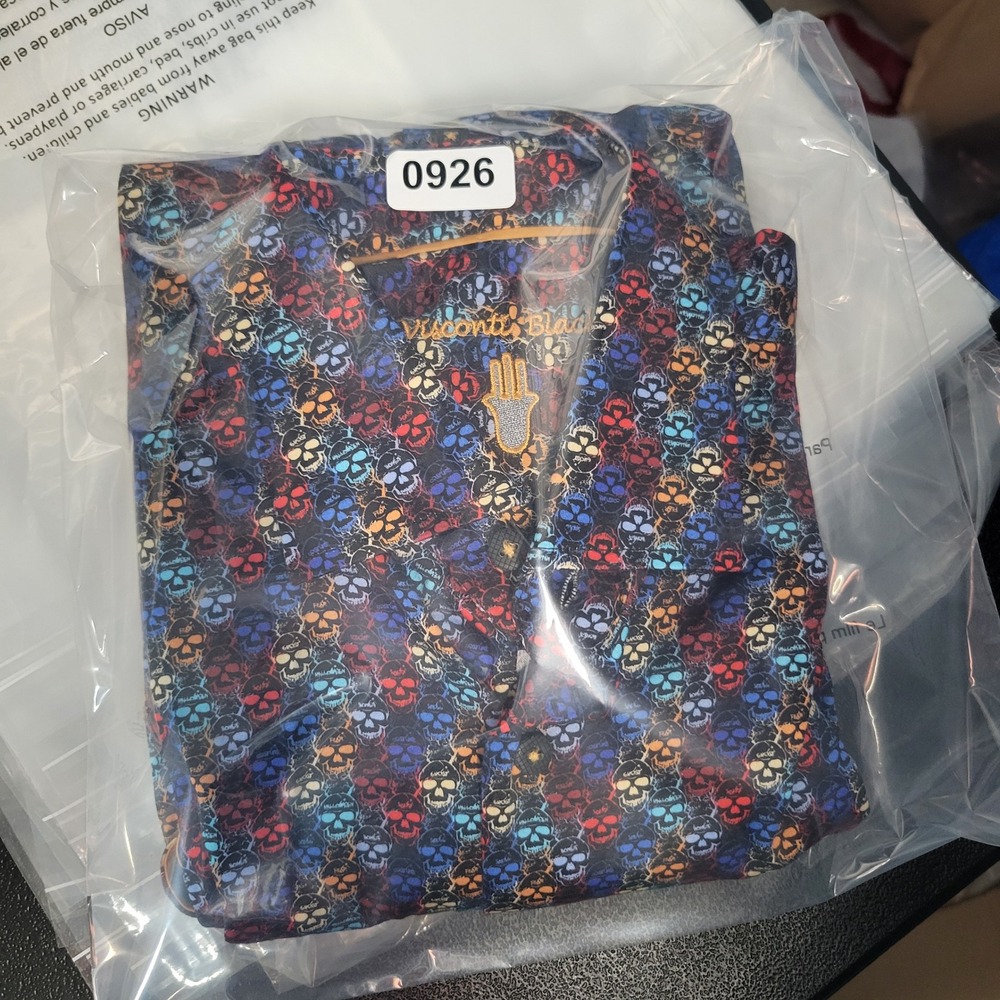 Visconti Black Button Down Shirt Mens Size M Multi Color Skull Print Long Sleeve - Picture 11 of 13